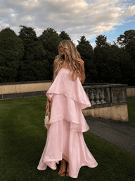 Robe maxi à volants superposés sans bretelles