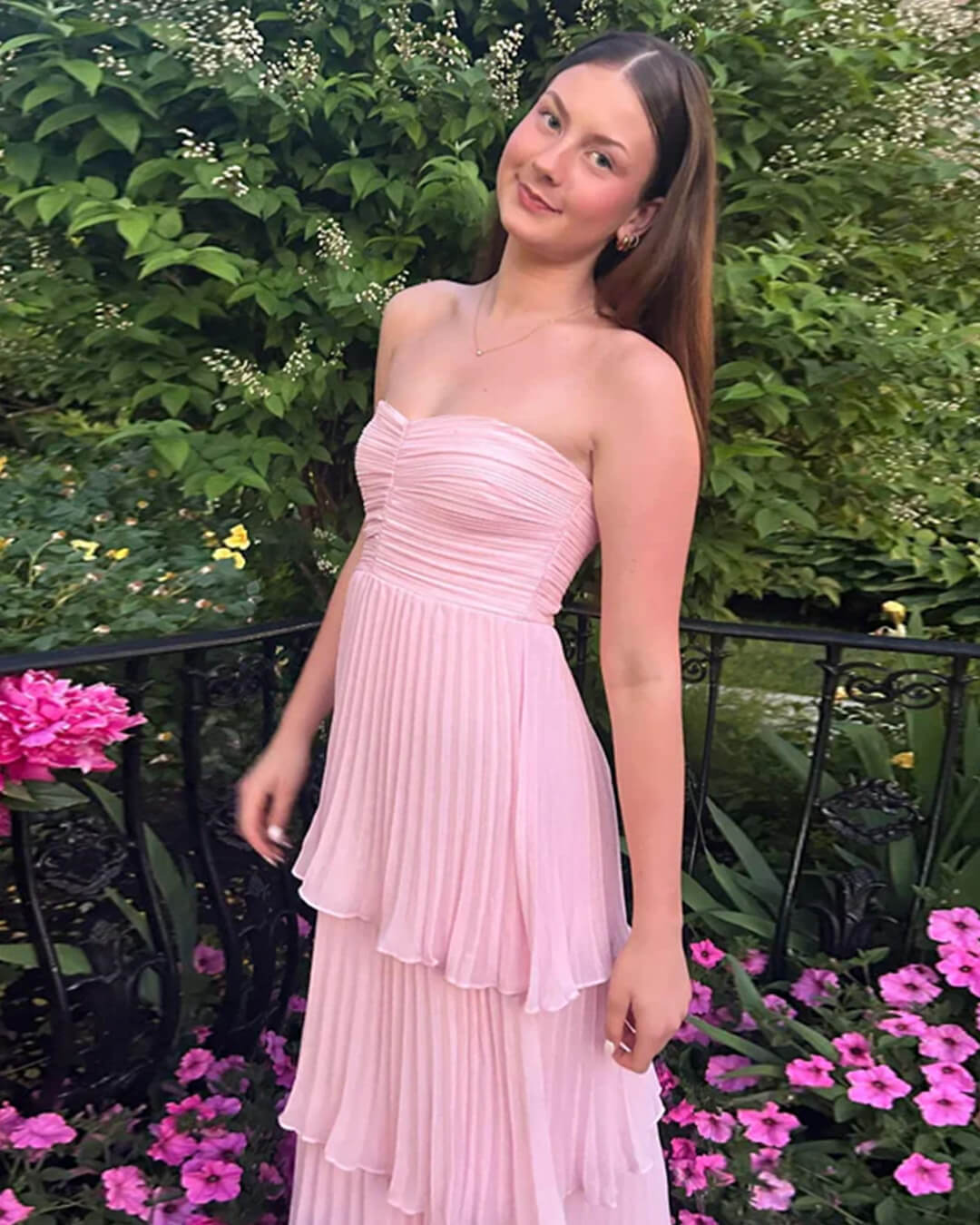 OLANE Strapless Pleated Tiered Maxi Dress LWomen's Dresses