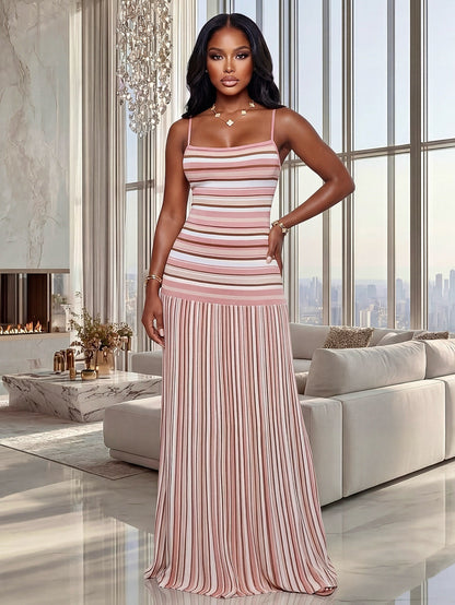 OLANE Striped Knitted Cami Maxi Dress SWomen’s Dresses