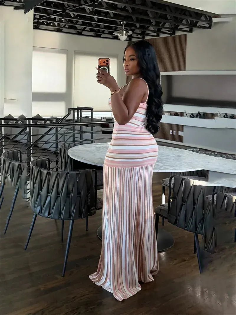 OLANE Striped Knitted Cami Maxi Dress SWomen’s Dresses