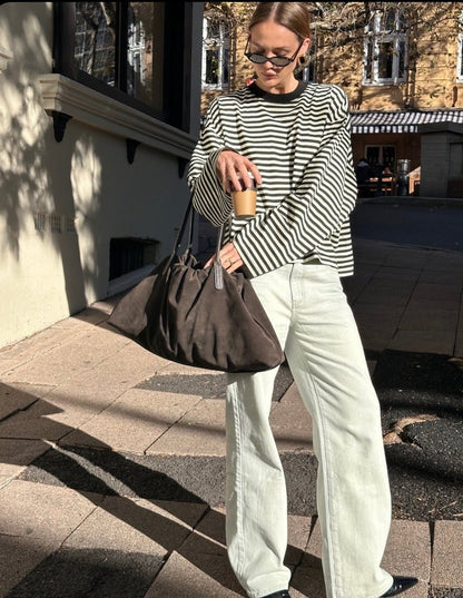 OLANE Striped Oversized Knit Sweater BlackXSWomen's Sweaters & Cardigans