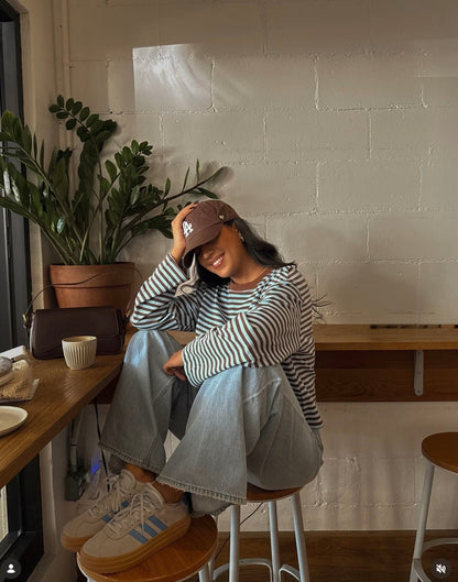 OLANE Striped Oversized Knit Sweater TurquoiseXSWomen's Sweaters & Cardigans