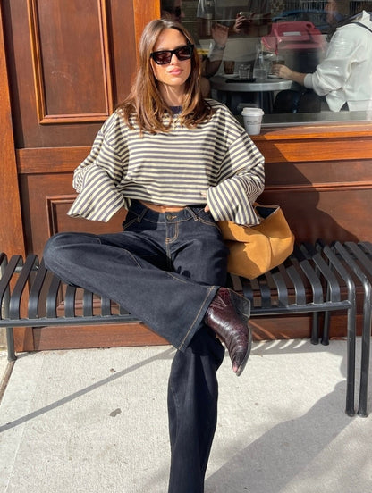 OLANE Striped Oversized Knit Sweater YellowXSWomen's Sweaters & Cardigans