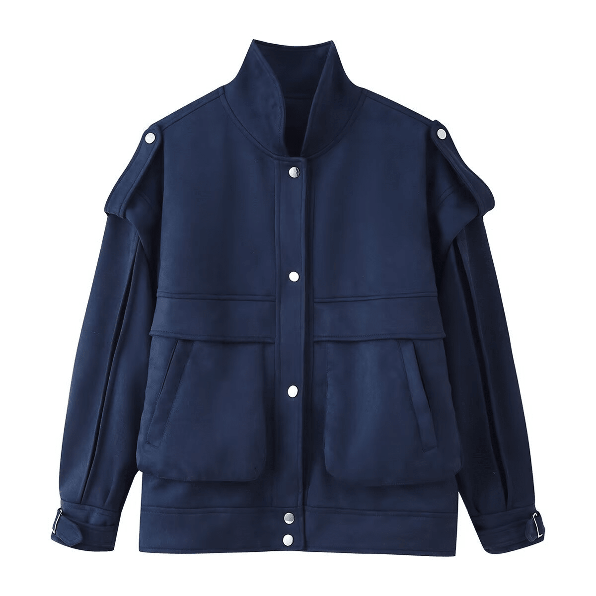 OLANE Structured Wide Shoulder Faux Suede Jacket Navy BlueSWomen's Coats & Jackets