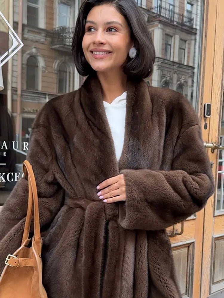 OLANE Stylish Belted Faux Fur Jacket LWomen's Coats & Jackets
