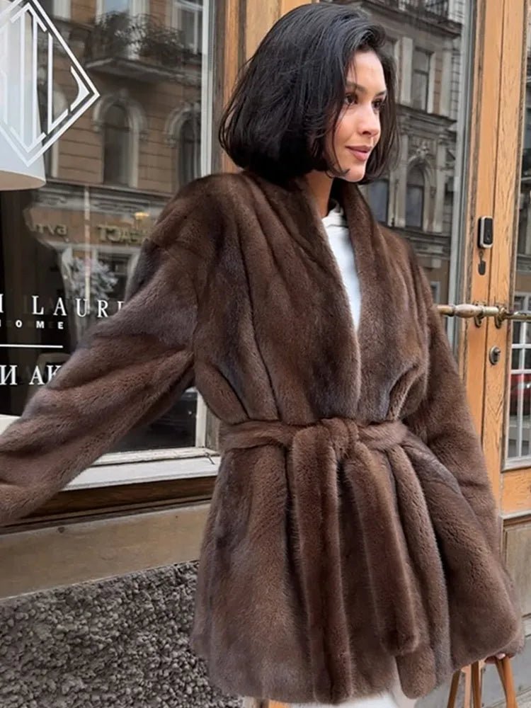 OLANE Stylish Belted Faux Fur Jacket SWomen's Coats & Jackets
