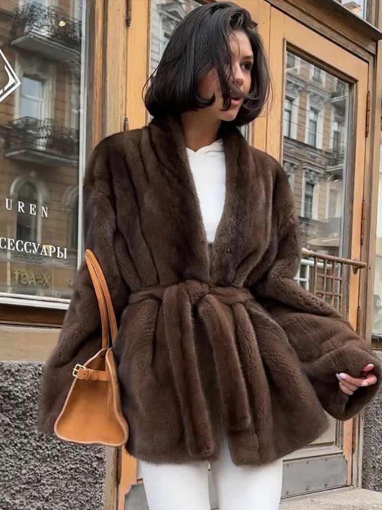 OLANE Stylish Belted Faux Fur Jacket SWomen's Coats & Jackets