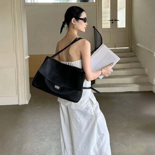 OLANE Stylish Chevron Leather Crossbody Bag BlackBag