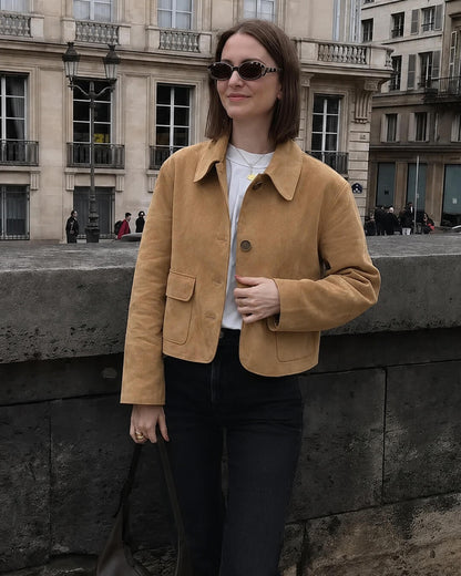 OLANE Stylish Cropped Faux Suede Jacket LWomen's Coats & Jackets