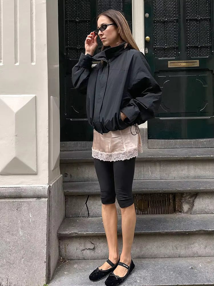OLANE Stylish Hooded Windbreaker Jacket BlackSWomen's Coats & Jackets