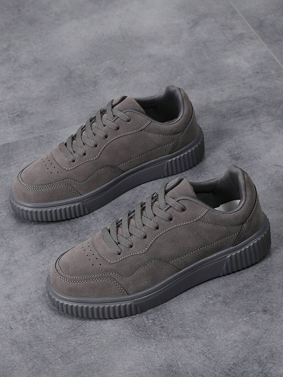 OLANE Stylish Lace - Up Suede Sneakers Grey37Men's Shoes