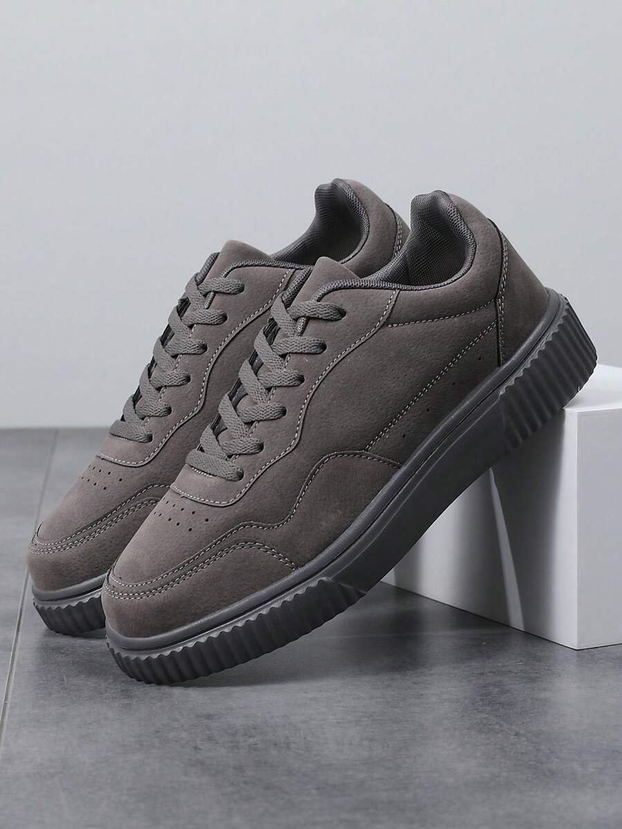 OLANE Stylish Lace - Up Suede Sneakers Grey39Men's Shoes