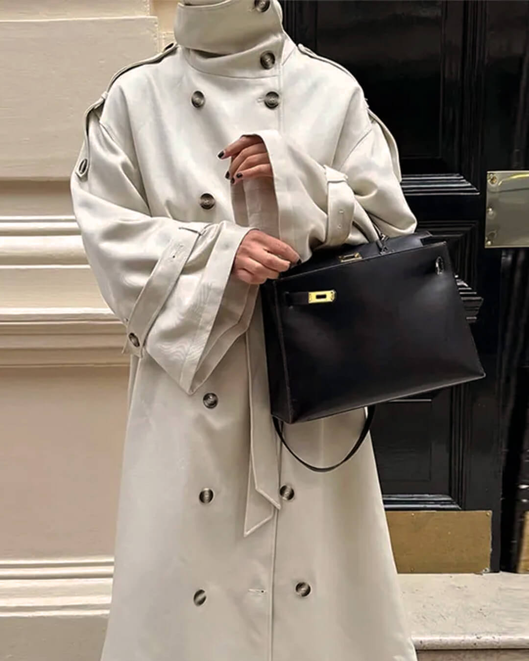 OLANE Stylish Long Belted Trench Coat LWomen's Coats & Jackets