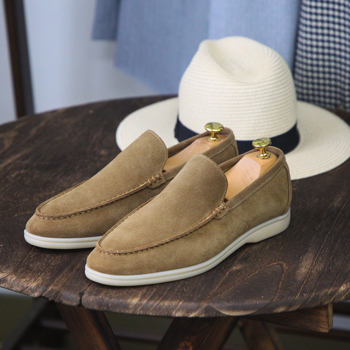 OLANE Stylish Modern Slip - On Suede Loafers Camel39Men's Shoes