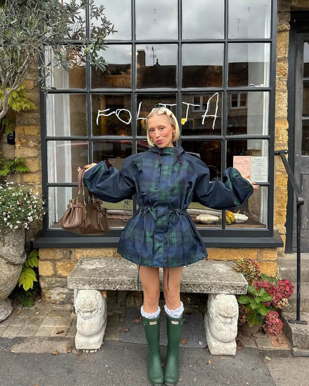 OLANE Stylish Oversized Plaid Lace-Up Jacket MWomen's Coats & Jackets