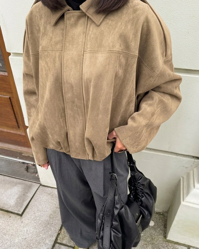Stilvolle Oversized-Jacke in Veloursoptik mit Reissverschluss