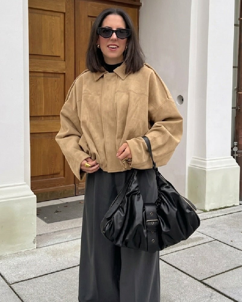 Stilvolle Oversized-Jacke in Veloursoptik mit Reissverschluss