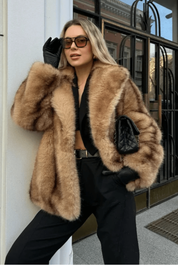 OLANE Stylish Soft Faux Fur Coat BrownSWomen's Coats & Jackets
