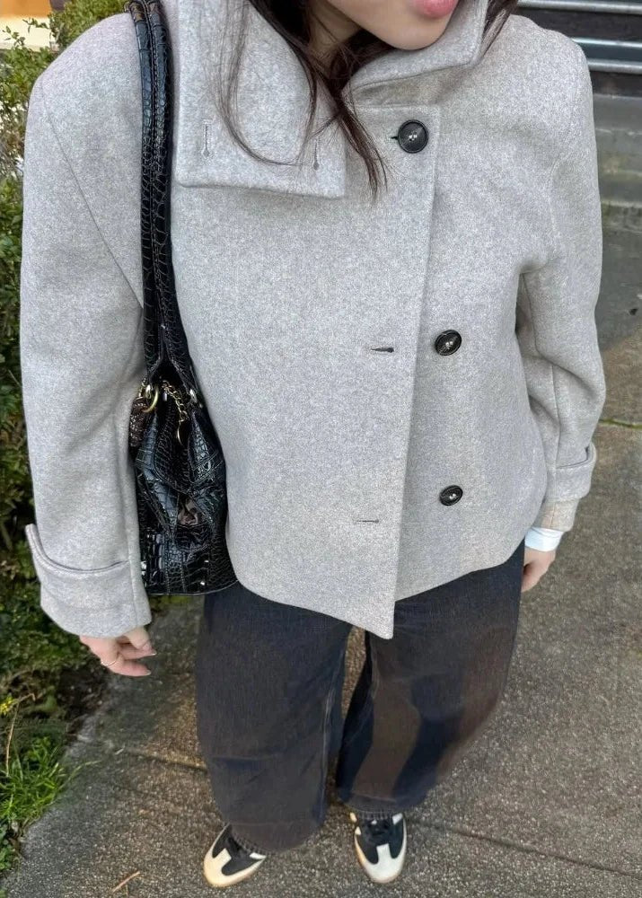 OLANE Stylish Stand Collar Jacket with Pockets GreySWomen's Coats & Jackets