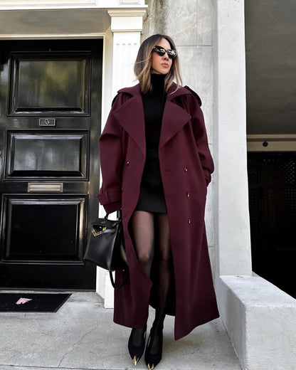 OLANE Stylish V-Neck Autumn Winter Coat BurgundySWomen's Coats & Jackets