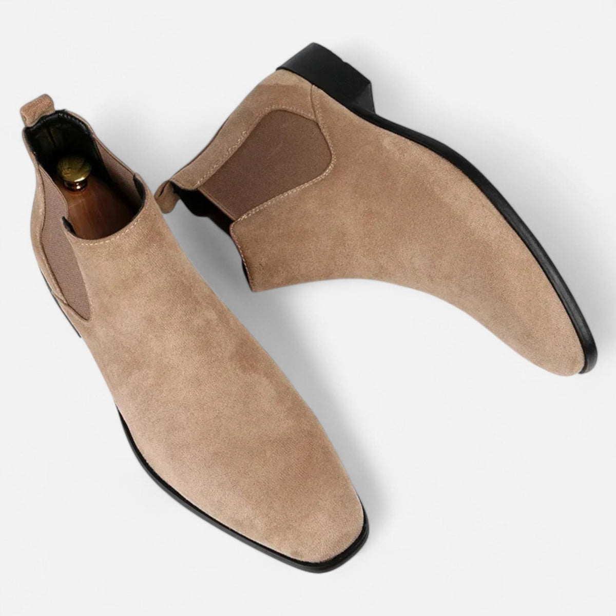 OLANE Suede Pointed Toe Chelsea Boots Beige43Men's Shoes