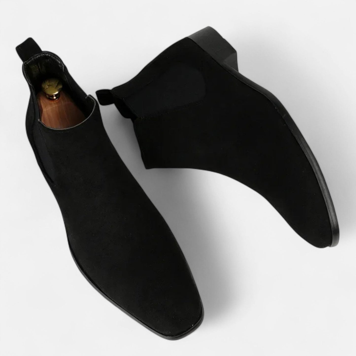 OLANE Suede Pointed Toe Chelsea Boots Black44Men's Shoes