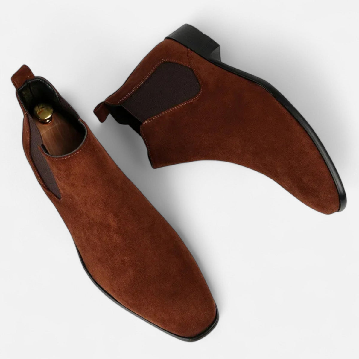 OLANE Suede Pointed Toe Chelsea Boots Brown44Men's Shoes