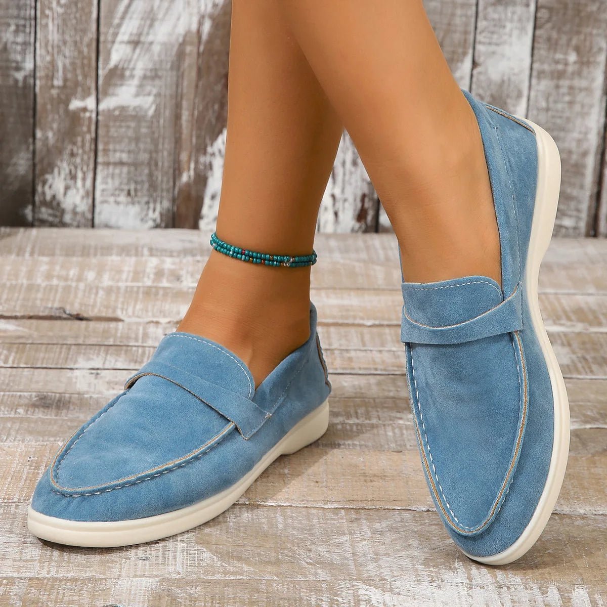 OLANE Suede Slip - On Flat Shoes Light Blue35Women's Shoes