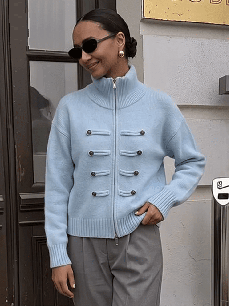 OLANE Turtleneck Zip Knit Cardigan Light BlueOne sizeWomen's Sweaters & Cardigans