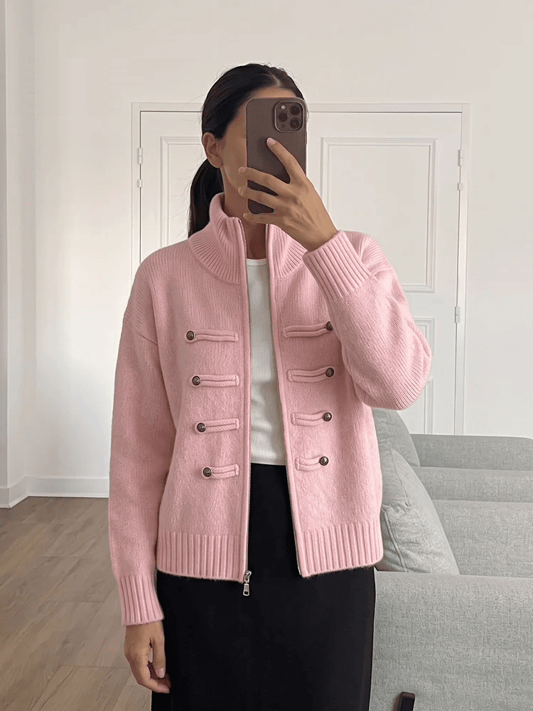 OLANE Turtleneck Zip Knit Cardigan PinkOne sizeWomen's Sweaters & Cardigans