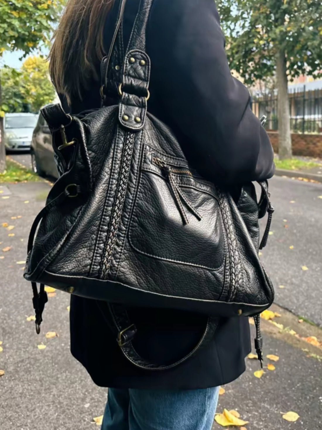 OLANE Vegan Leather Shoulder Bag BlackBag