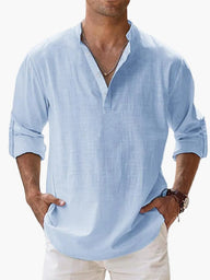 Camicia Afreda in lino a maniche lunghe con mezza patta di bottoni