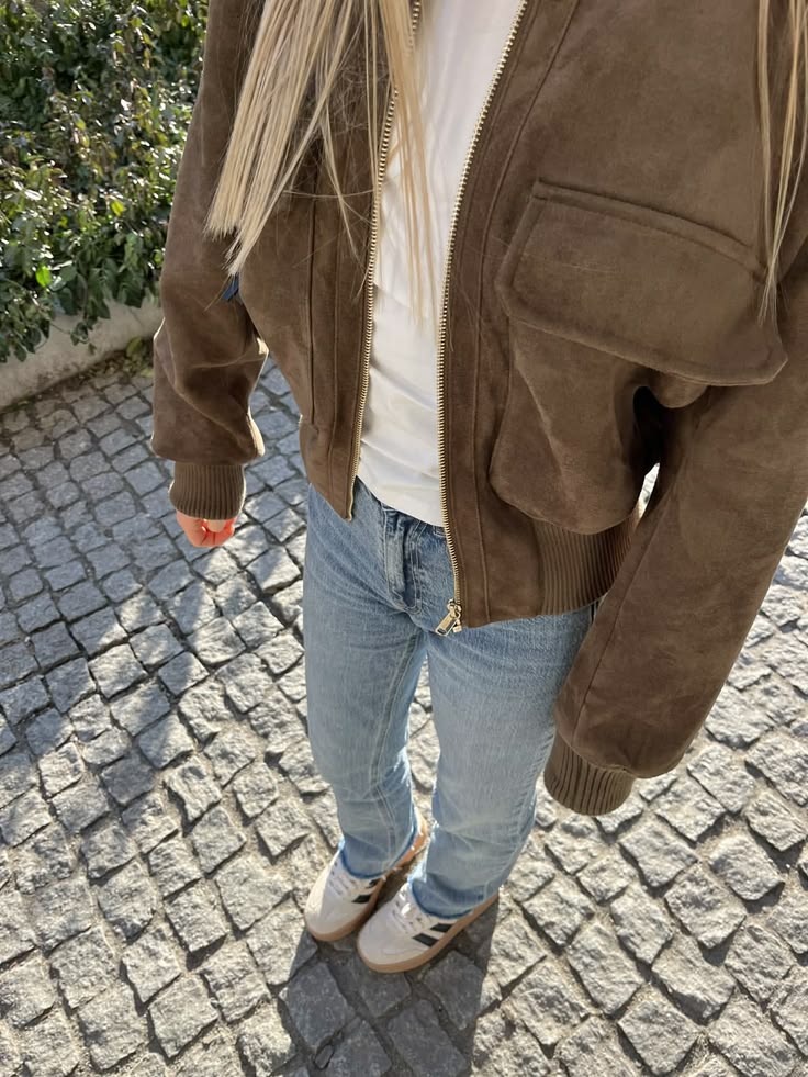 OLANE Vintage Faux Suede Bomber Jacket BrownXSWomen's Coats & Jackets