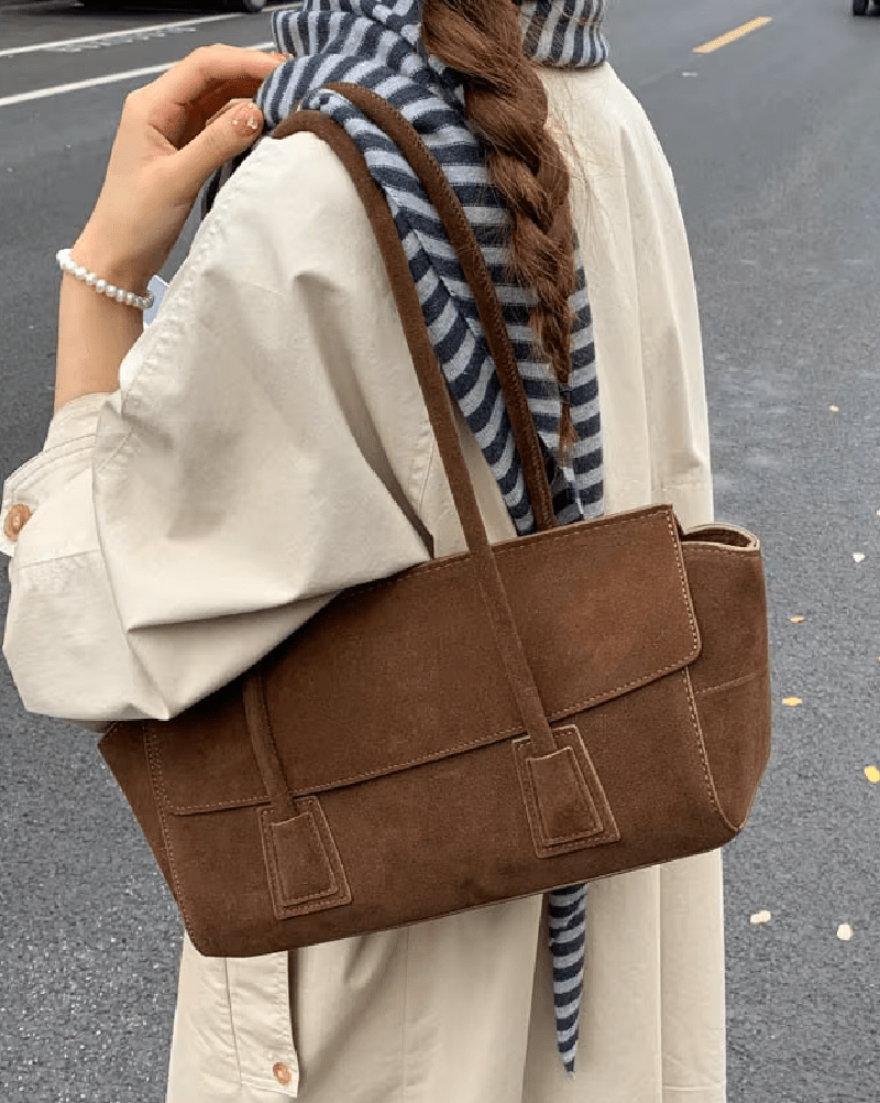 OLANE Vintage Faux Suede Shoulder Bag RedWomen's Handbags