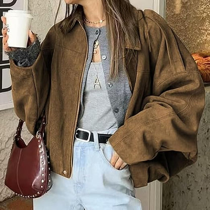 OLANE Vintage Khaki Suede Jacket KhakiMWomen's Coats & Jackets