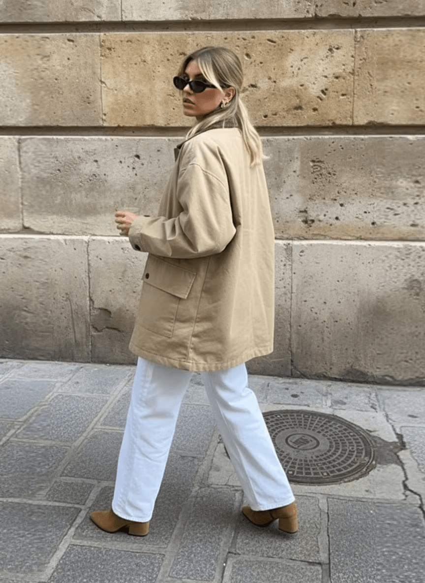 OLANE Vintage Long Utility Canvas Jacket BeigeSWomen's Coats & Jackets
