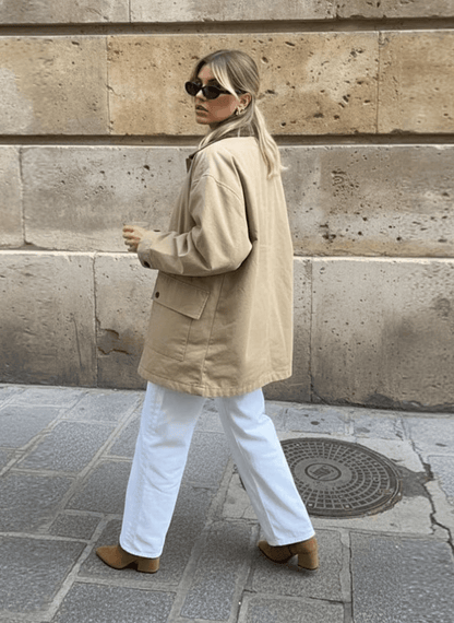 OLANE Vintage Long Utility Canvas Jacket BeigeSWomen's Coats & Jackets