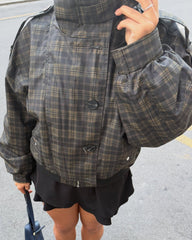 Vintage Plaid Stand Collar Bomber Jacket