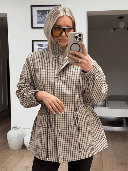OLANE Vintage Plaid Waist-Cinched Jacket KhakiXSWomen's Coats & Jackets