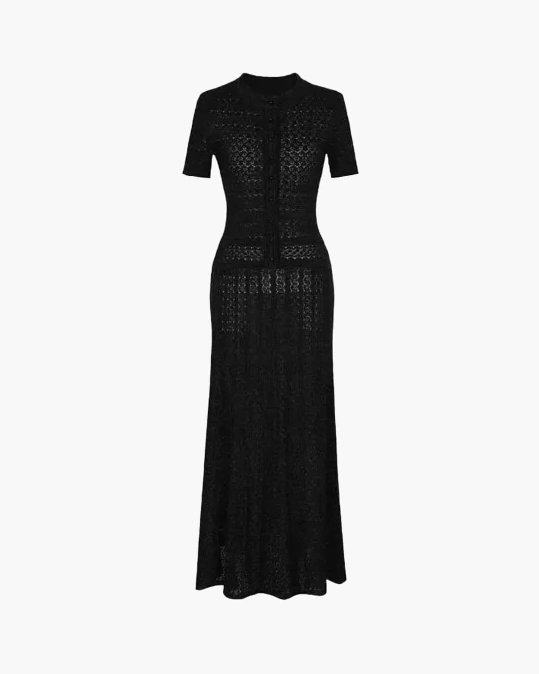 OLANE Viviana Half Button Knitted Midi Dress BlackXSDress