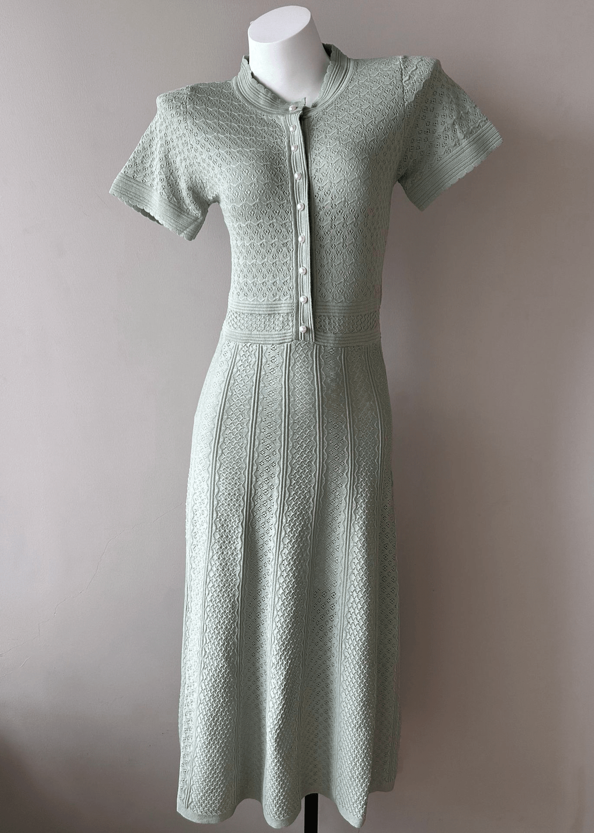 OLANE Viviana Half Button Knitted Midi Dress Mint GreenXSWomen's Dresses