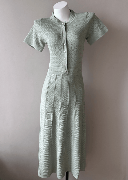 OLANE Viviana Half Button Knitted Midi Dress Mint GreenXSWomen's Dresses