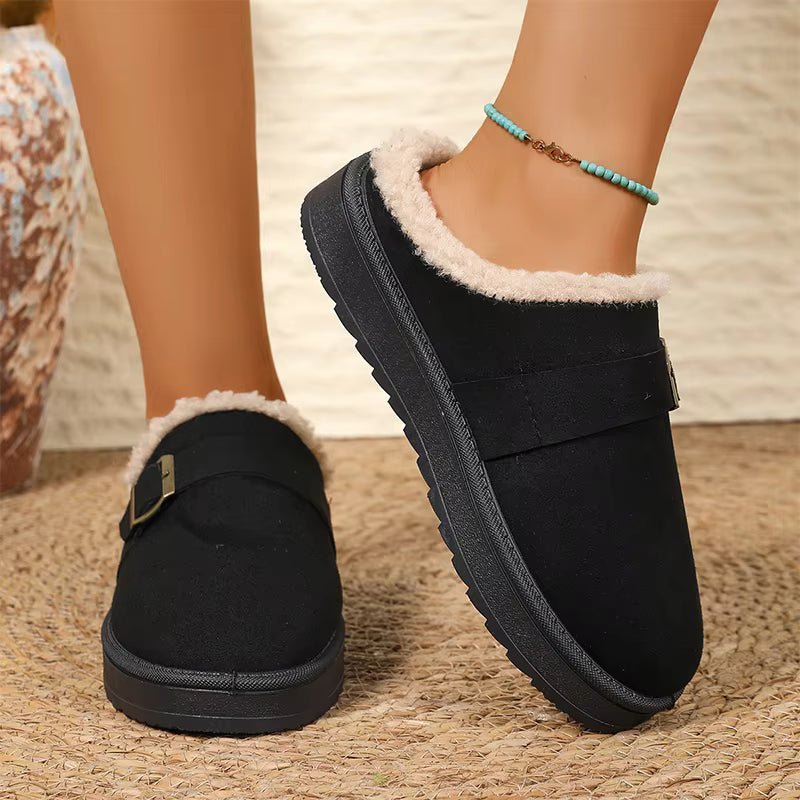 OLANE Warm Faux Fur Lined Suede Clogs Black36Shoes
