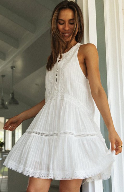 OLANE White Boho Sleeveless Mini Dress WhiteMWomen's Dresses