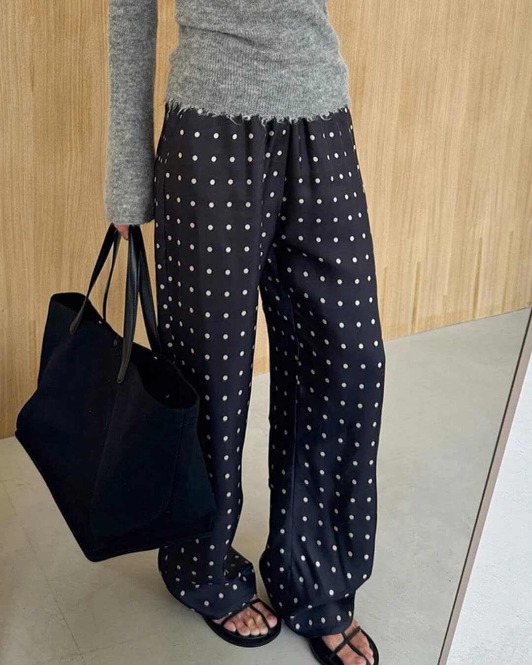 OLANE Wide-Leg Polka Dot Satin Trousers LWomen's Bottoms