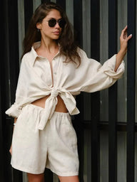 Ensemble Yui à revers, manches lanterne et short