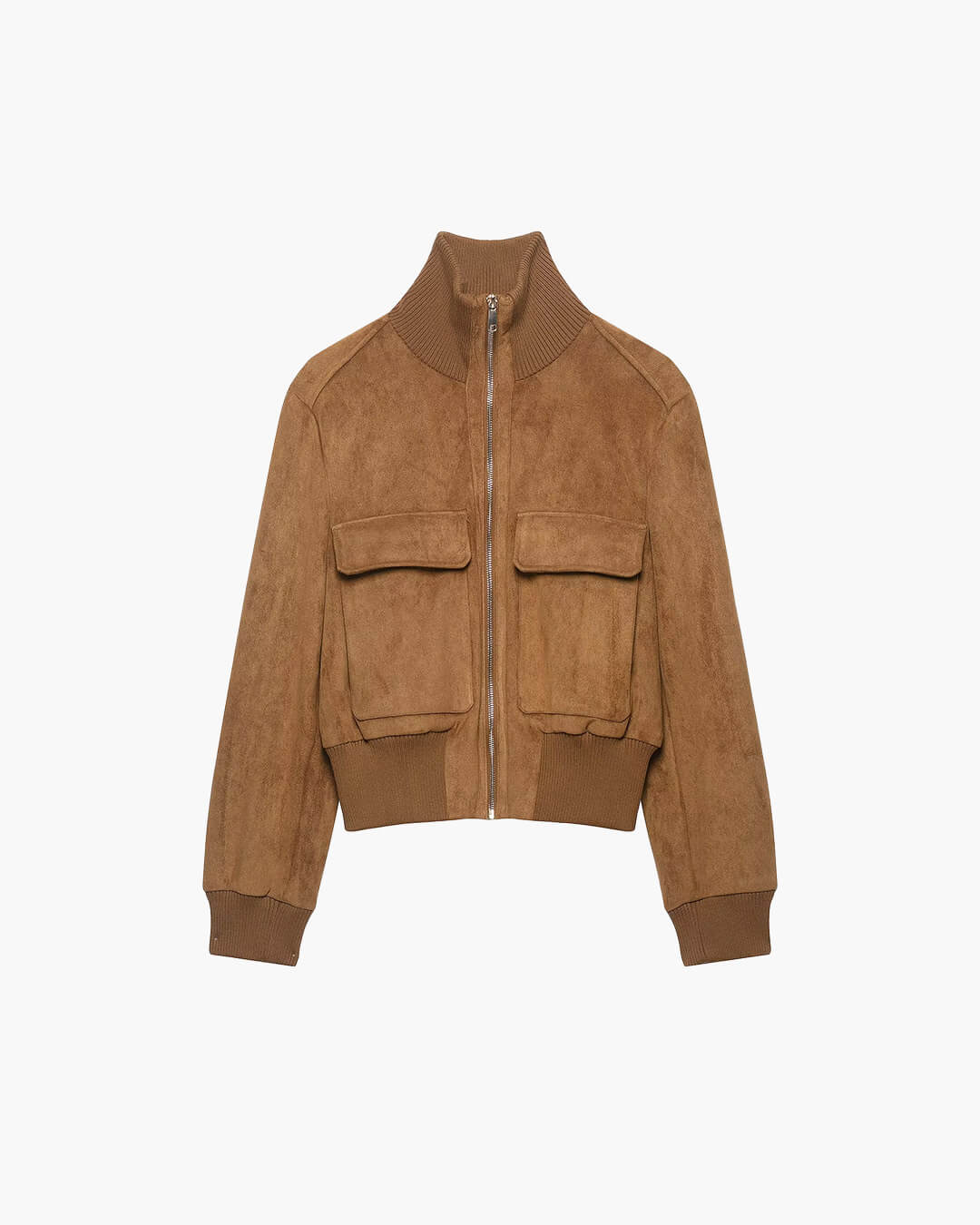 OLANE Zip-Up Cropped Bomber Jacket Light BrownXSWomen's Coats & Jackets