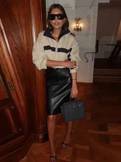 Oversized Colorblock Bomber Jacket