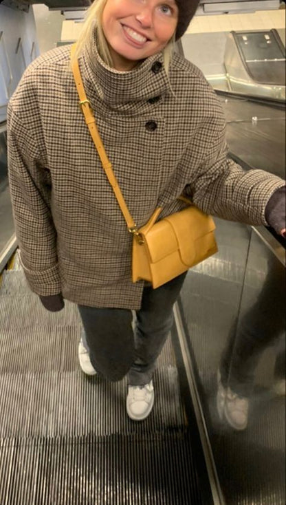 Funnel Neck Houndstooth Short Jacket
