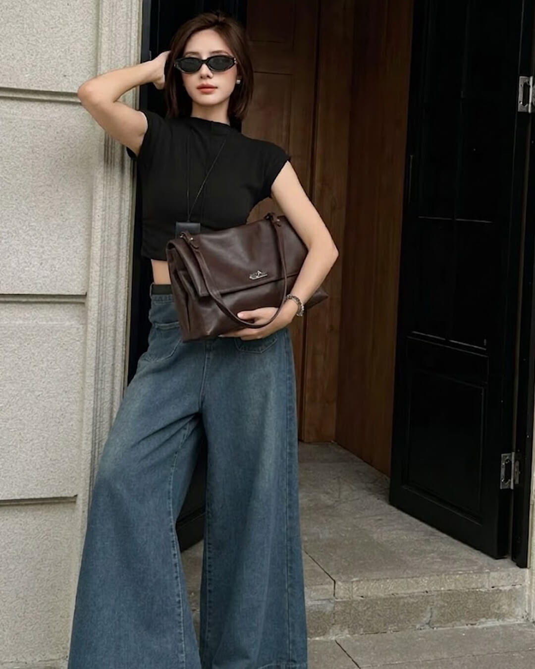 Leather Flap Maxi Shoulder Bag